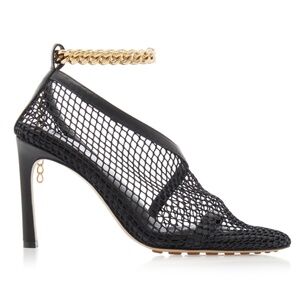 NEW Bottega Veneta - Chain Detail Leather and Mesh Heels - Black